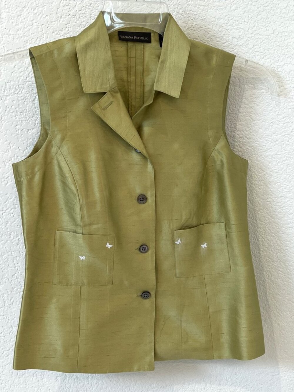Banana Republic Collared Shiny Green Blouse Sleeveless
